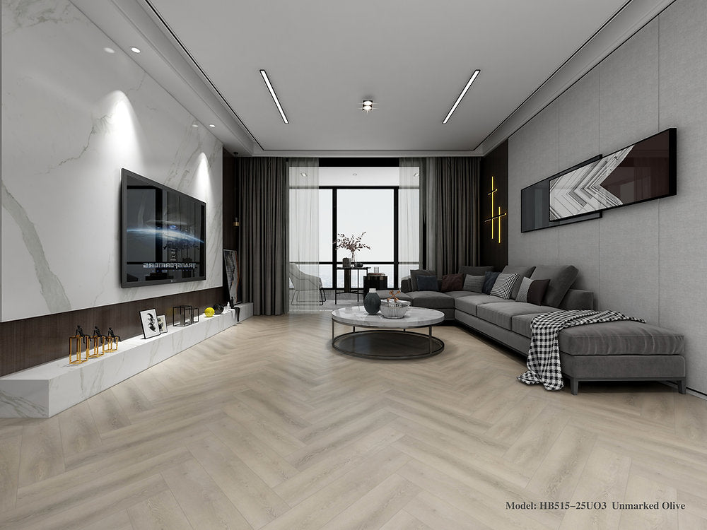 Unmarked Olive | vinyl flooring | Herringbone Wood Grain Series, Vinyl Plank | EUROLUX